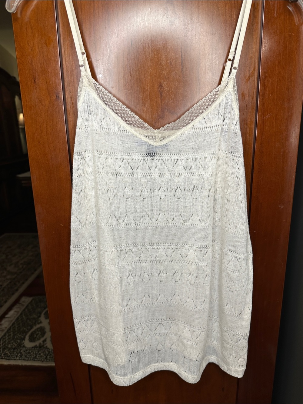 American Eagle Outfitters Cream Lace-Trim Knit Camisole Tank
